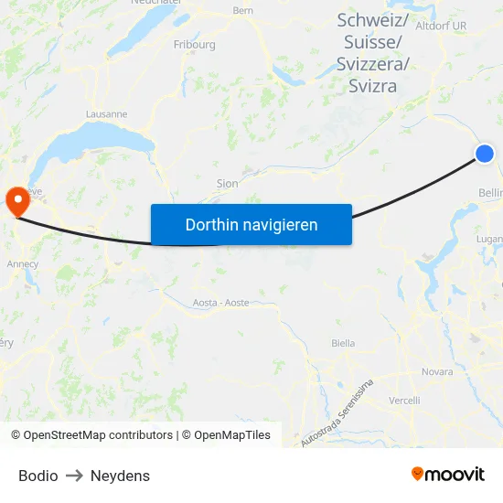 Bodio to Neydens map