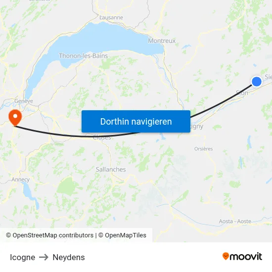 Icogne to Neydens map