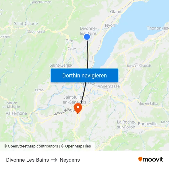 Divonne-Les-Bains to Neydens map