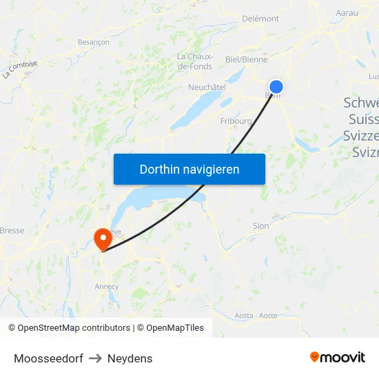 Moosseedorf to Neydens map