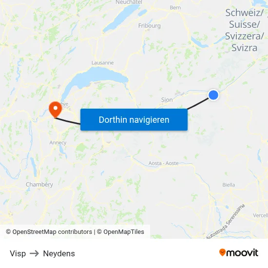 Visp to Neydens map