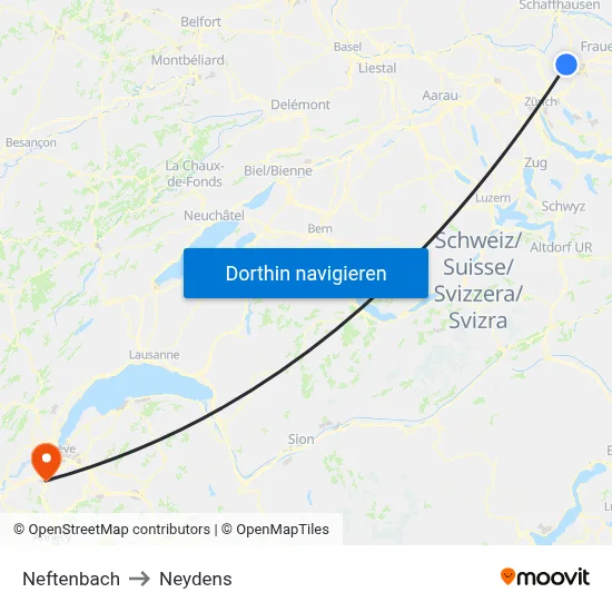 Neftenbach to Neydens map