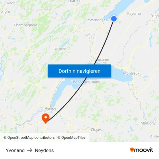 Yvonand to Neydens map