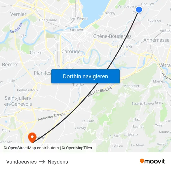 Vandoeuvres to Neydens map