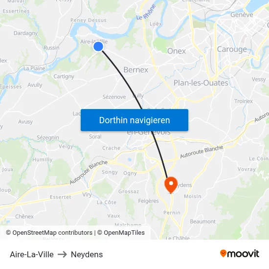 Aire-La-Ville to Neydens map