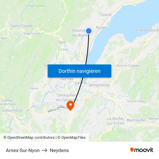 Arnex-Sur-Nyon to Neydens map