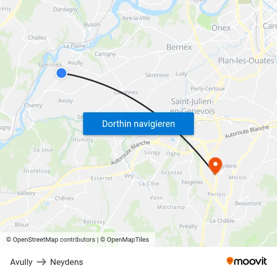 Avully to Neydens map