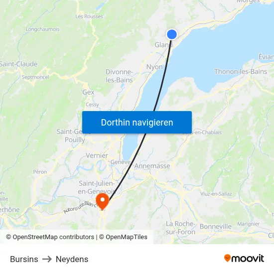 Bursins to Neydens map