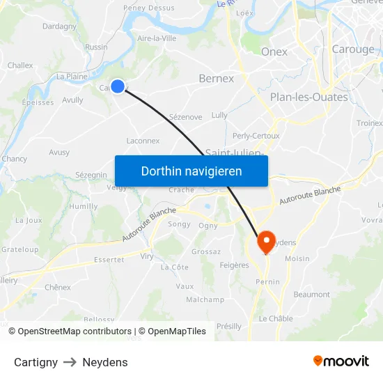 Cartigny to Neydens map
