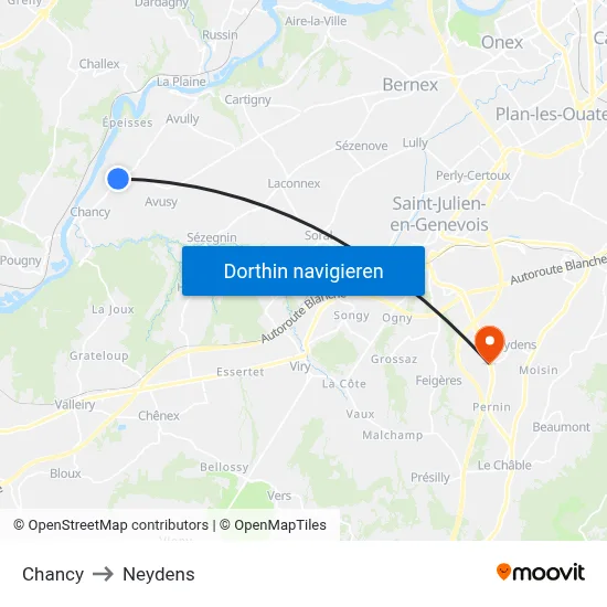 Chancy to Neydens map