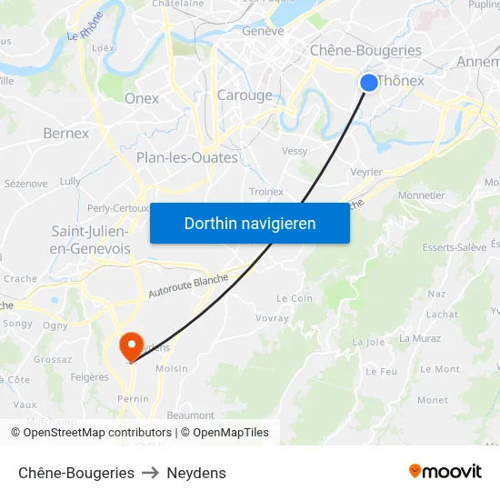 Chêne-Bougeries to Neydens map