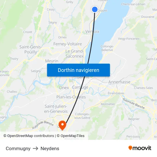 Commugny to Neydens map