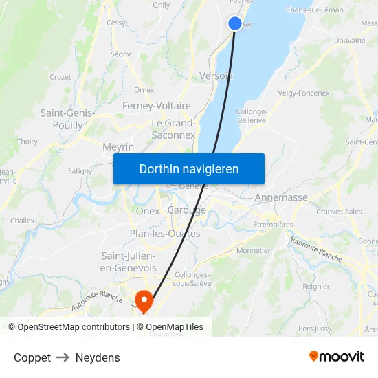 Coppet to Neydens map