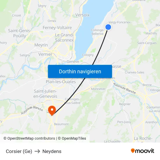 Corsier (Ge) to Neydens map