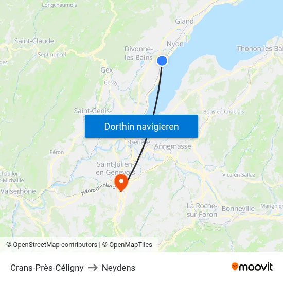 Crans-Près-Céligny to Neydens map