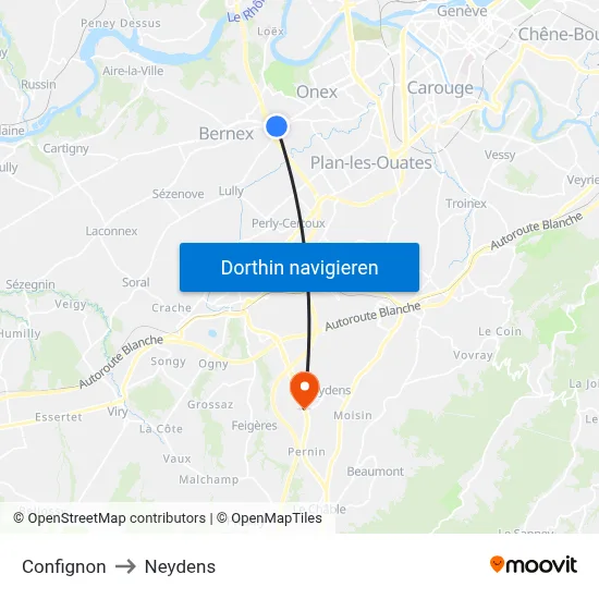 Confignon to Neydens map