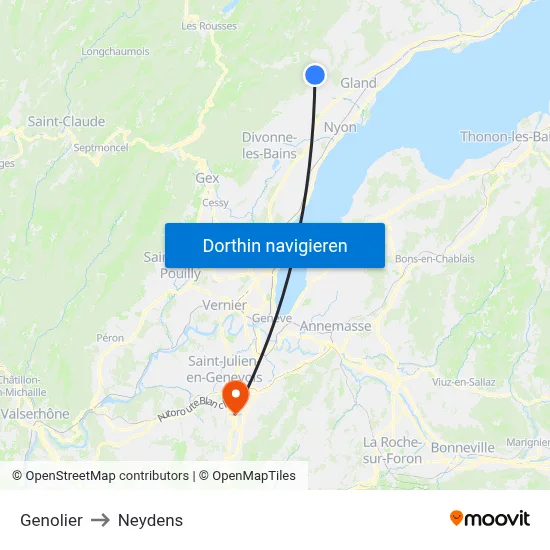 Genolier to Neydens map