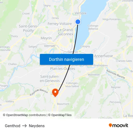 Genthod to Neydens map