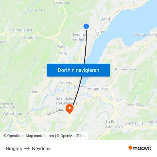 Gingins to Neydens map