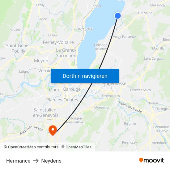 Hermance to Neydens map