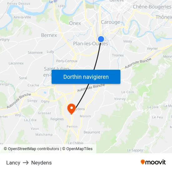 Lancy to Neydens map