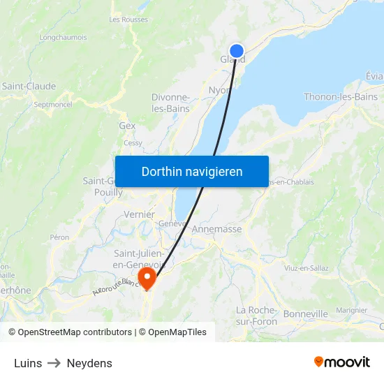 Luins to Neydens map