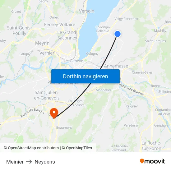 Meinier to Neydens map