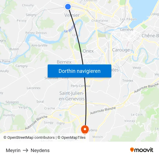 Meyrin to Neydens map