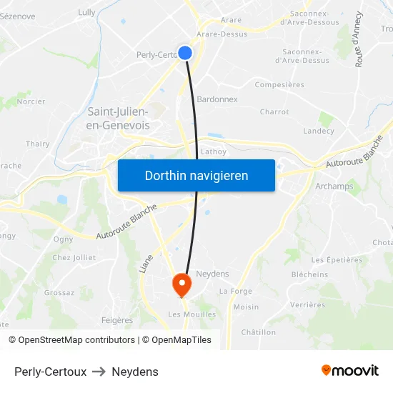 Perly-Certoux to Neydens map