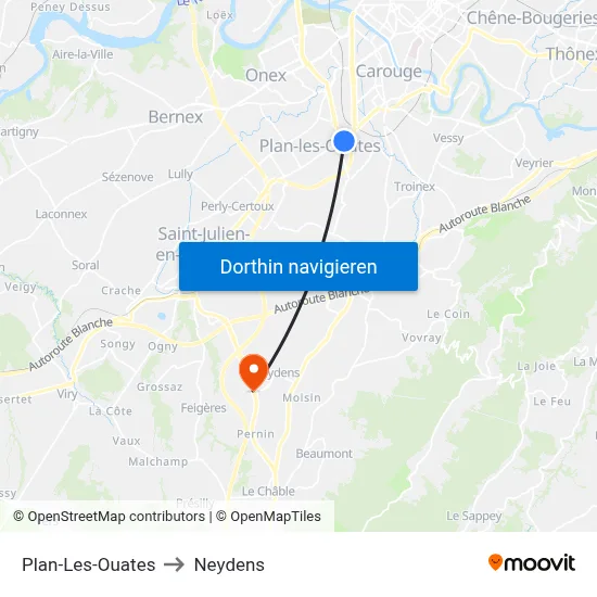 Plan-Les-Ouates to Neydens map