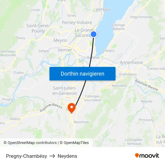 Pregny-Chambésy to Neydens map
