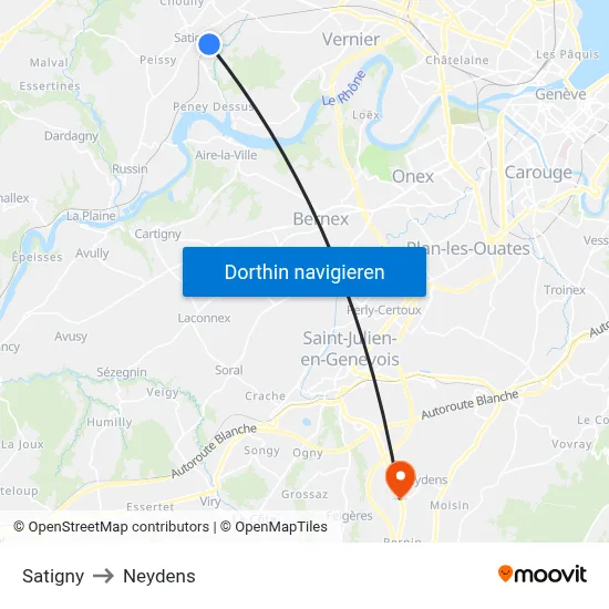 Satigny to Neydens map