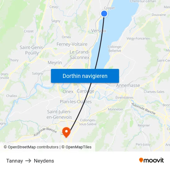 Tannay to Neydens map