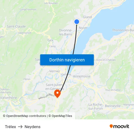 Trélex to Neydens map