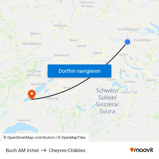 Buch AM Irchel to Cheyres-Châbles map