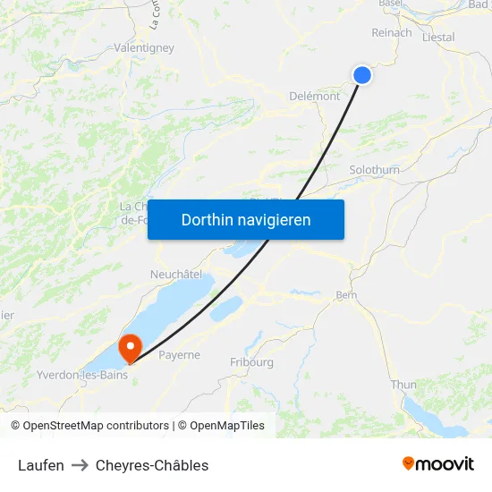 Laufen to Cheyres-Châbles map