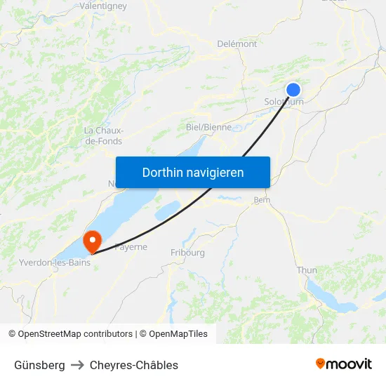 Günsberg to Cheyres-Châbles map