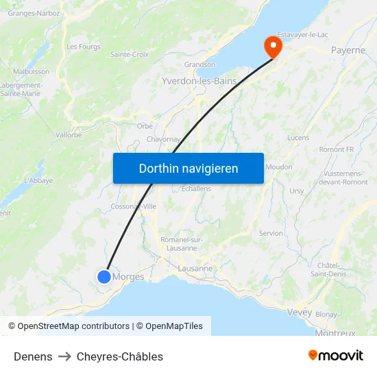Denens to Cheyres-Châbles map