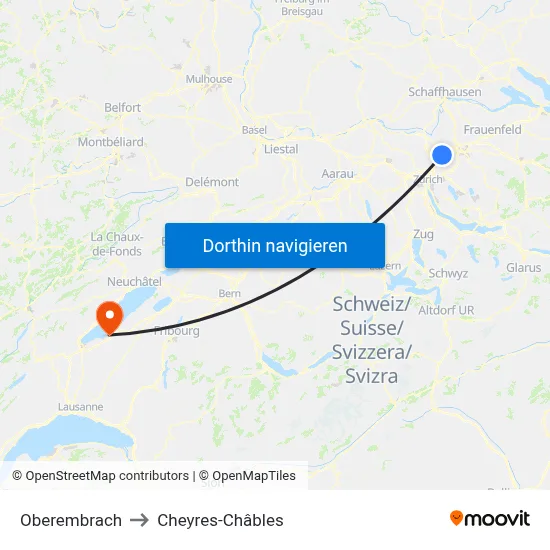 Oberembrach to Cheyres-Châbles map