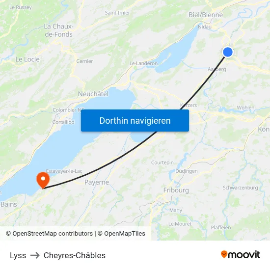 Lyss to Cheyres-Châbles map