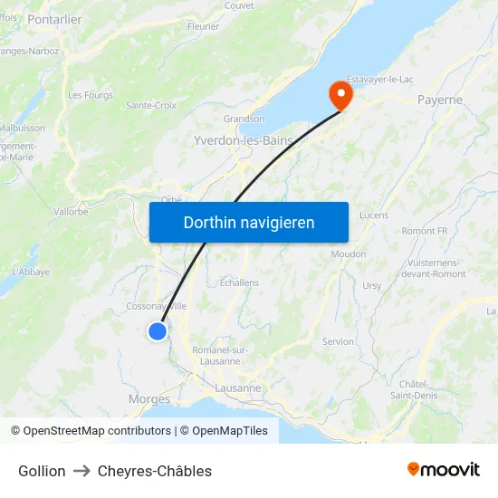 Gollion to Cheyres-Châbles map