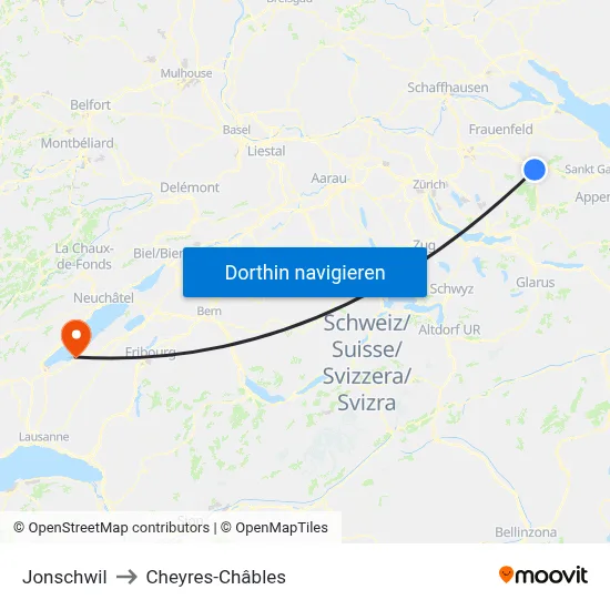 Jonschwil to Cheyres-Châbles map