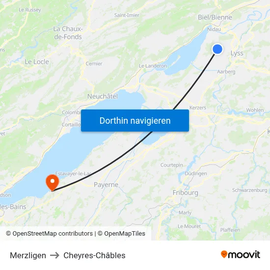 Merzligen to Cheyres-Châbles map