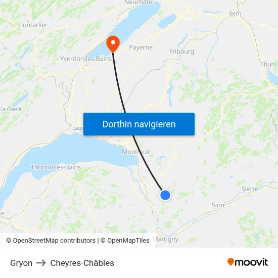 Gryon to Cheyres-Châbles map