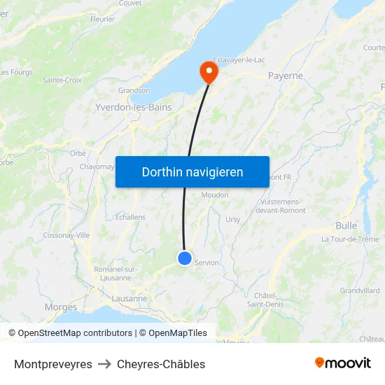 Montpreveyres to Cheyres-Châbles map