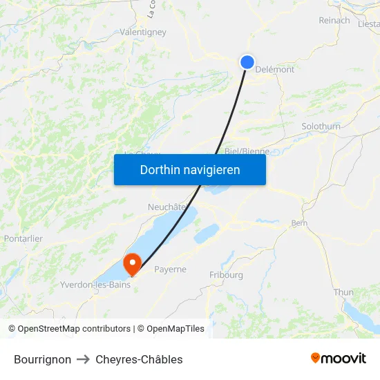 Bourrignon to Cheyres-Châbles map