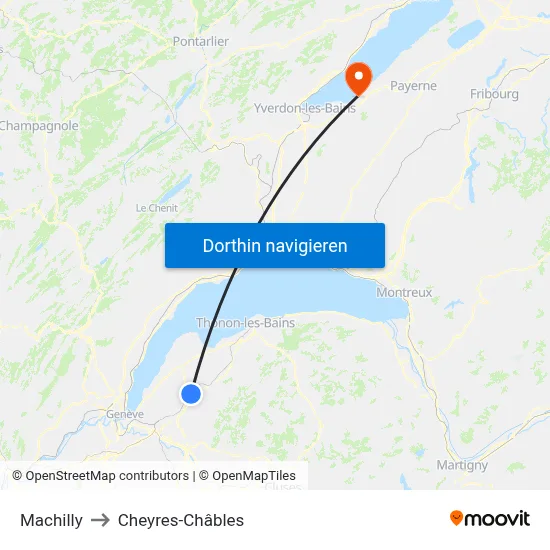 Machilly to Cheyres-Châbles map