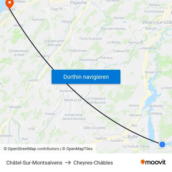 Châtel-Sur-Montsalvens to Cheyres-Châbles map