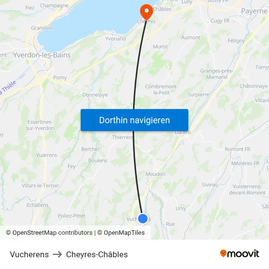Vucherens to Cheyres-Châbles map