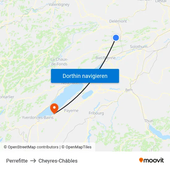 Perrefitte to Cheyres-Châbles map